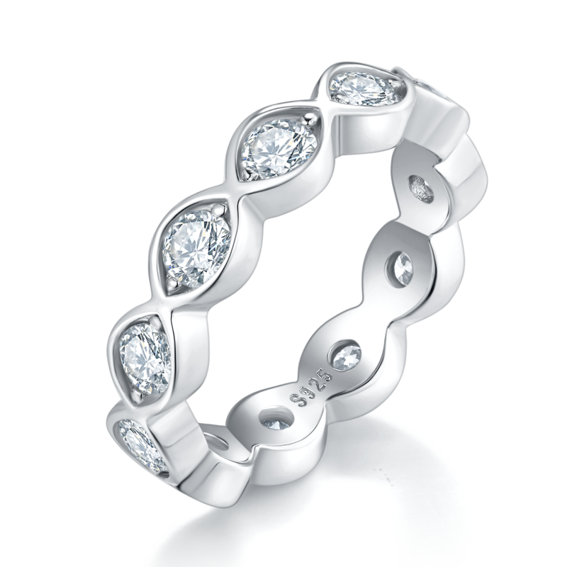 3.0mm排戒S925银镀白金女戒定制选款副石莫桑钻1.1ct