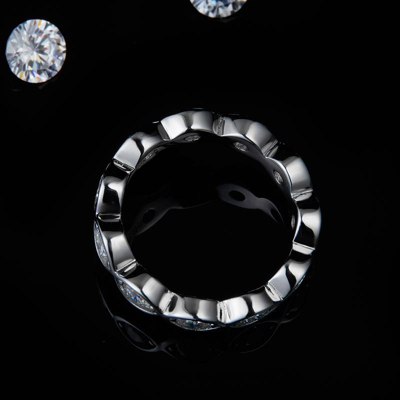 3.0mm排戒S925银镀白金女戒定制选款副石莫桑钻1.1ct