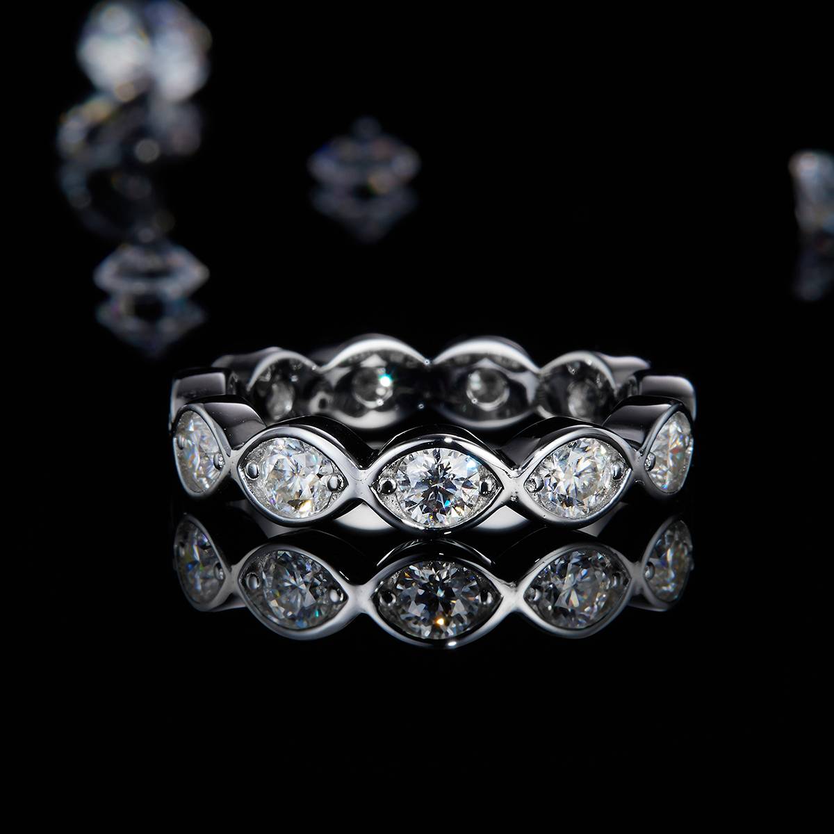 3.0mm lined S925 silver plated platinum women's ring custom selection, accessory stone moissanite diamond 1.1ct