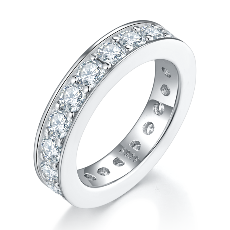 25分排戒S925银镀白金女戒定制选款副石莫桑钻4.5ct