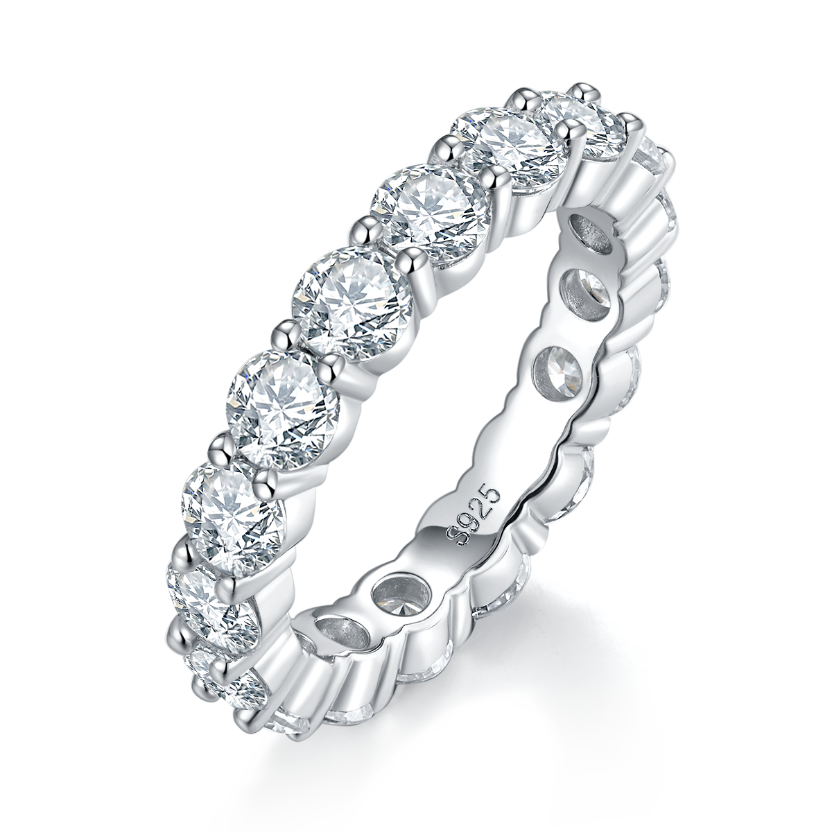 4.0mm排戒S925银镀白金女戒定制选款副石莫桑钻5.1ct