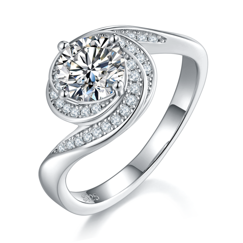 Twisted arm flower bud S925 silver plated platinum women's ring custom selection main stone moissanite 1.0ct/secondary stone high carbon diamond