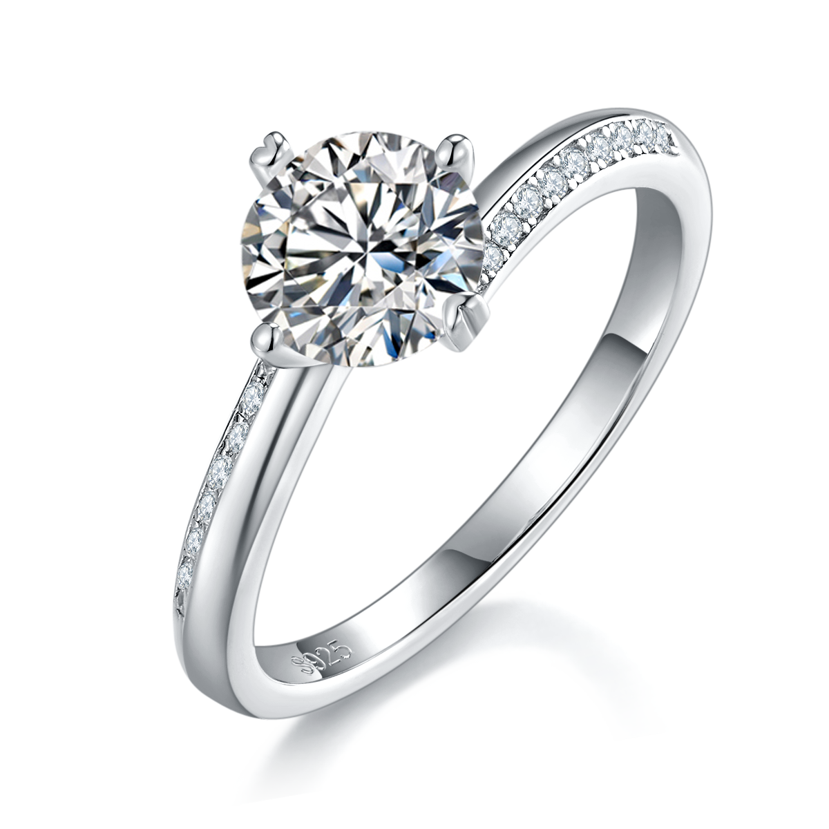 Twisted Arm Love Four Claw Round Women's Ring S925 Silver Plated Platinum Customized Selection Main Stone Moissanite Diamond 1.0ct/Secondary Stone High Carbon Diamond