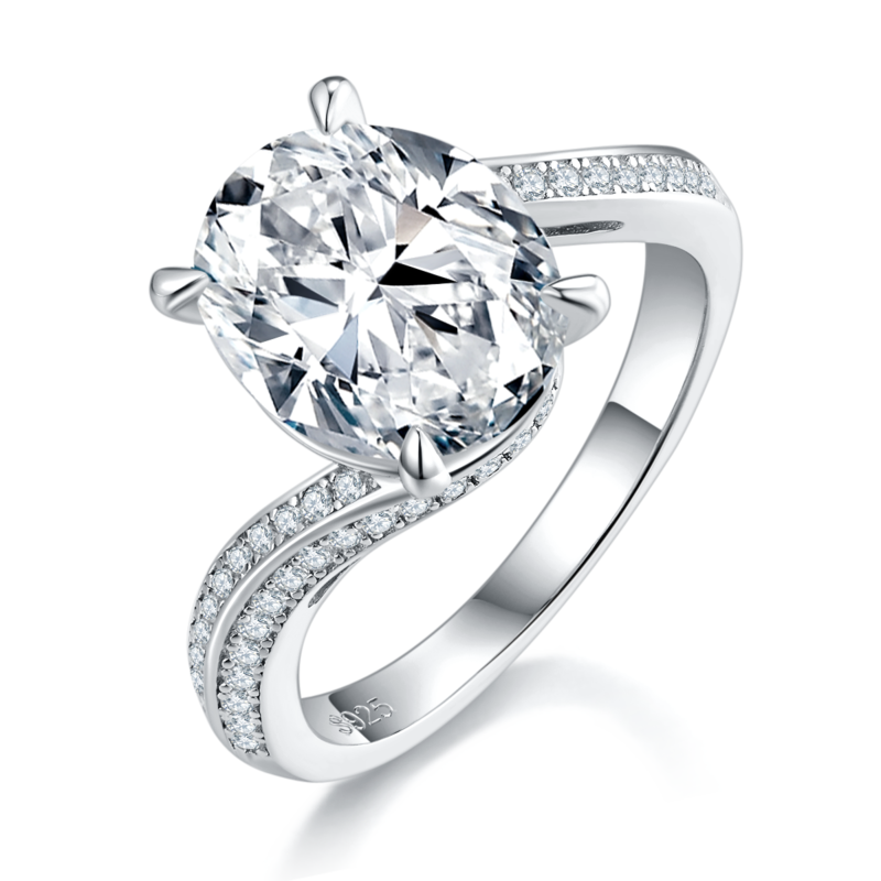 Twisted arm egg shaped women's ring S925 silver plated platinum custom selection main stone moissanite diamond 5.0ct/secondary stone high carbon diamond