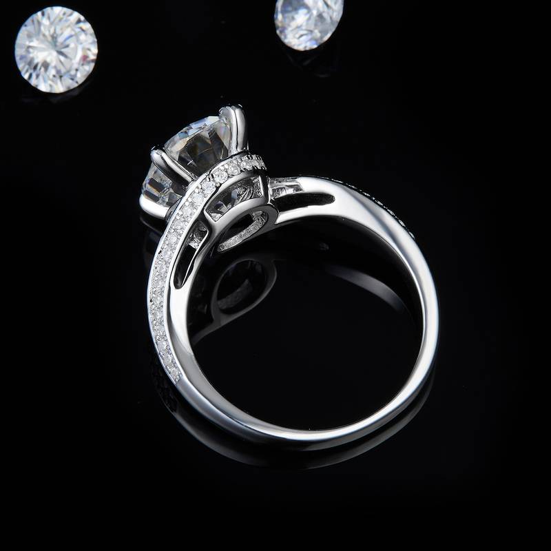 Twisted arm egg shaped women's ring S925 silver plated platinum custom selection main stone moissanite diamond 5.0ct/secondary stone high carbon diamond