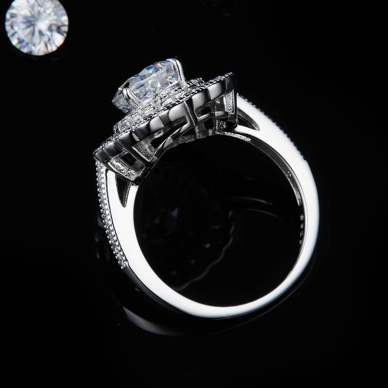 Luxury Pear shaped Double layered Round Bag Women's Ring S925 Silver Plated Platinum Customized Selection Main Stone Moissanite Diamond 3.0ct/Secondary Stone High Carbon Diamond