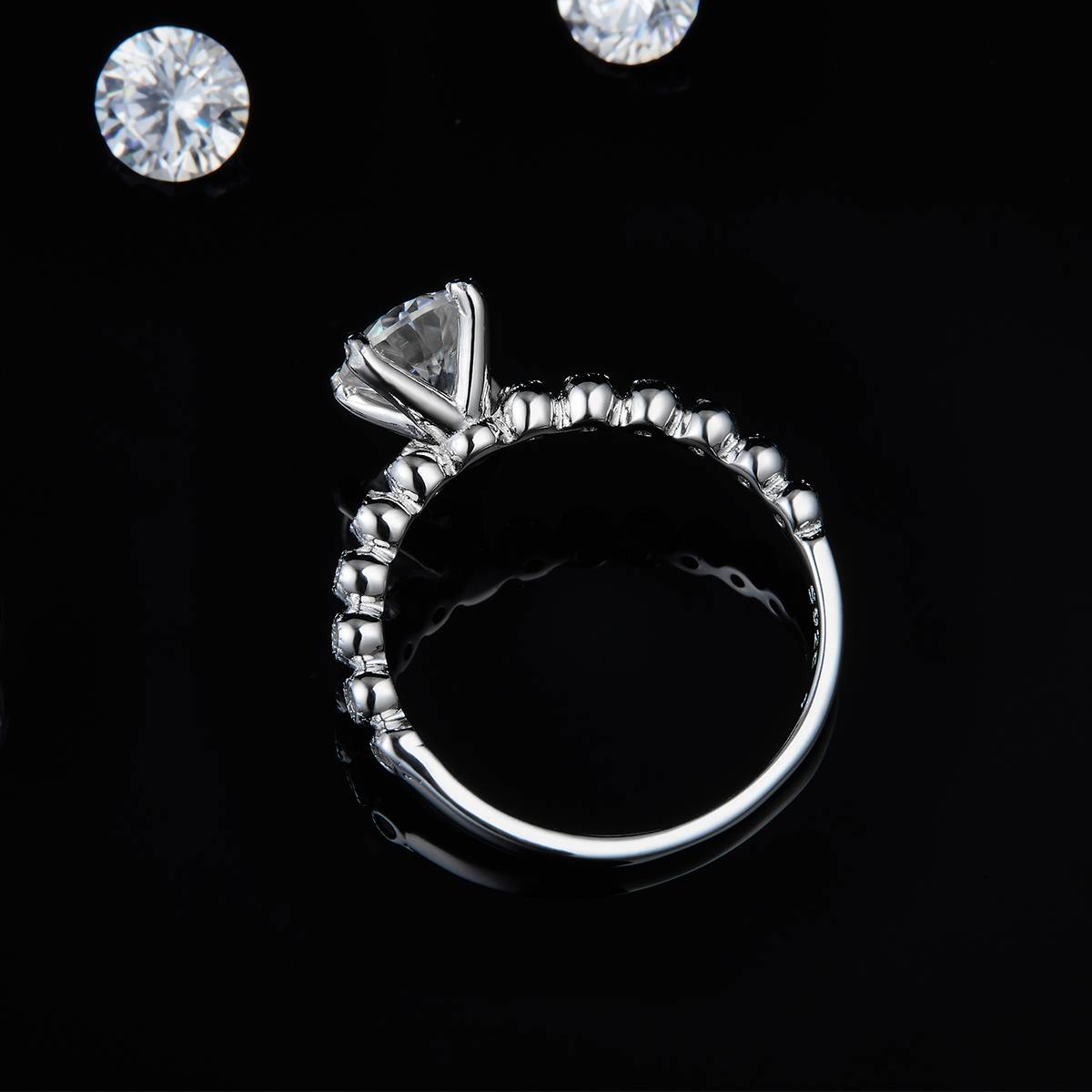 Four Claw Round Women's Ring S925 Silver Plated Platinum Customized Selection Main Stone Moissanite Diamond 1.0ct/Secondary Stone High Carbon Diamond