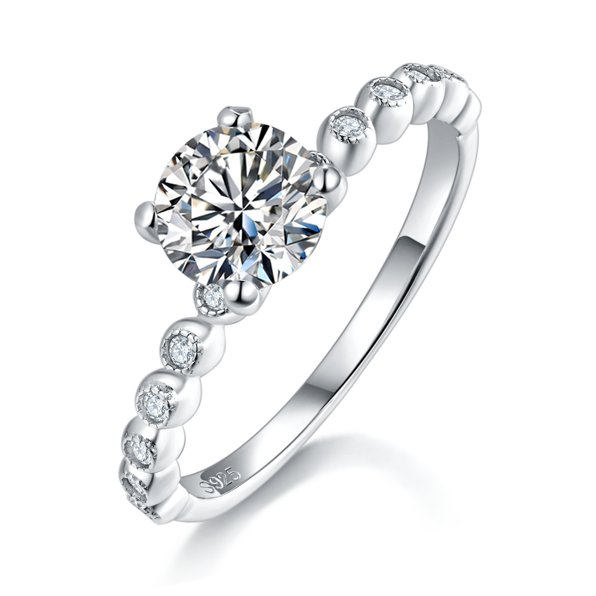 Four Claw Round Women's Ring S925 Silver Plated Platinum Customized Selection Main Stone Moissanite Diamond 1.0ct/Secondary Stone High Carbon Diamond