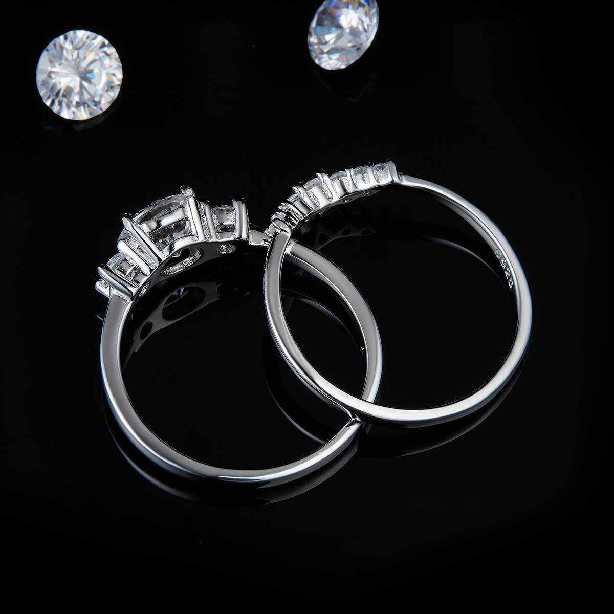 S925 Silver Plated Platinum Primary and Secondary Set Ring, Stacked Women's Ring, Customized Selection, Main Stone Moissanite Diamond 1.0ct/Secondary Stone High Carbon Diamond