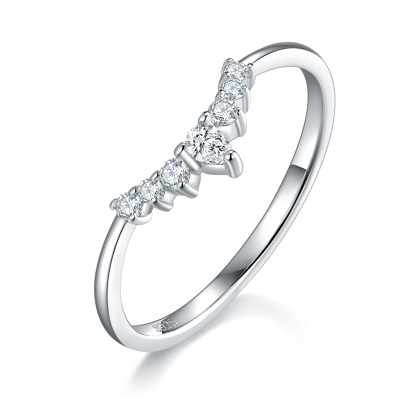 S925银镀白金主副套戒叠戴女戒定制选款主石莫桑钻1.0ct/副石高碳钻