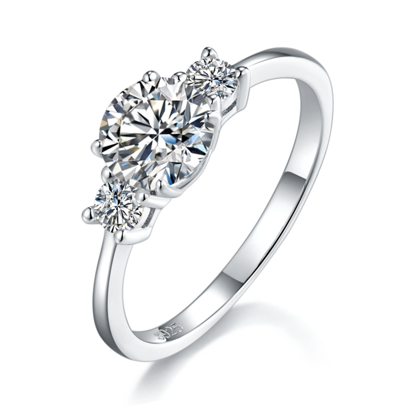 S925银镀白金主副套戒叠戴女戒定制选款主石莫桑钻1.0ct/副石高碳钻