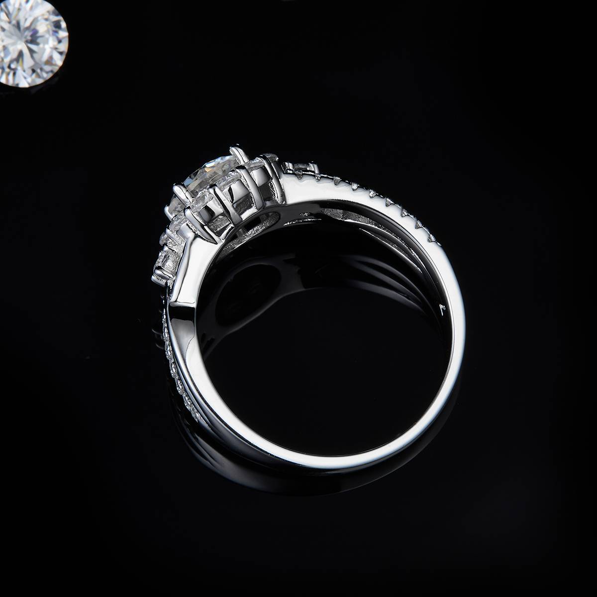 Light Luxury Full Diamond S925 Silver Plated Platinum Women's Ring Customized Selection Main Stone Moissanite Diamond 1.0ct/Secondary Stone High Carbon Diamond