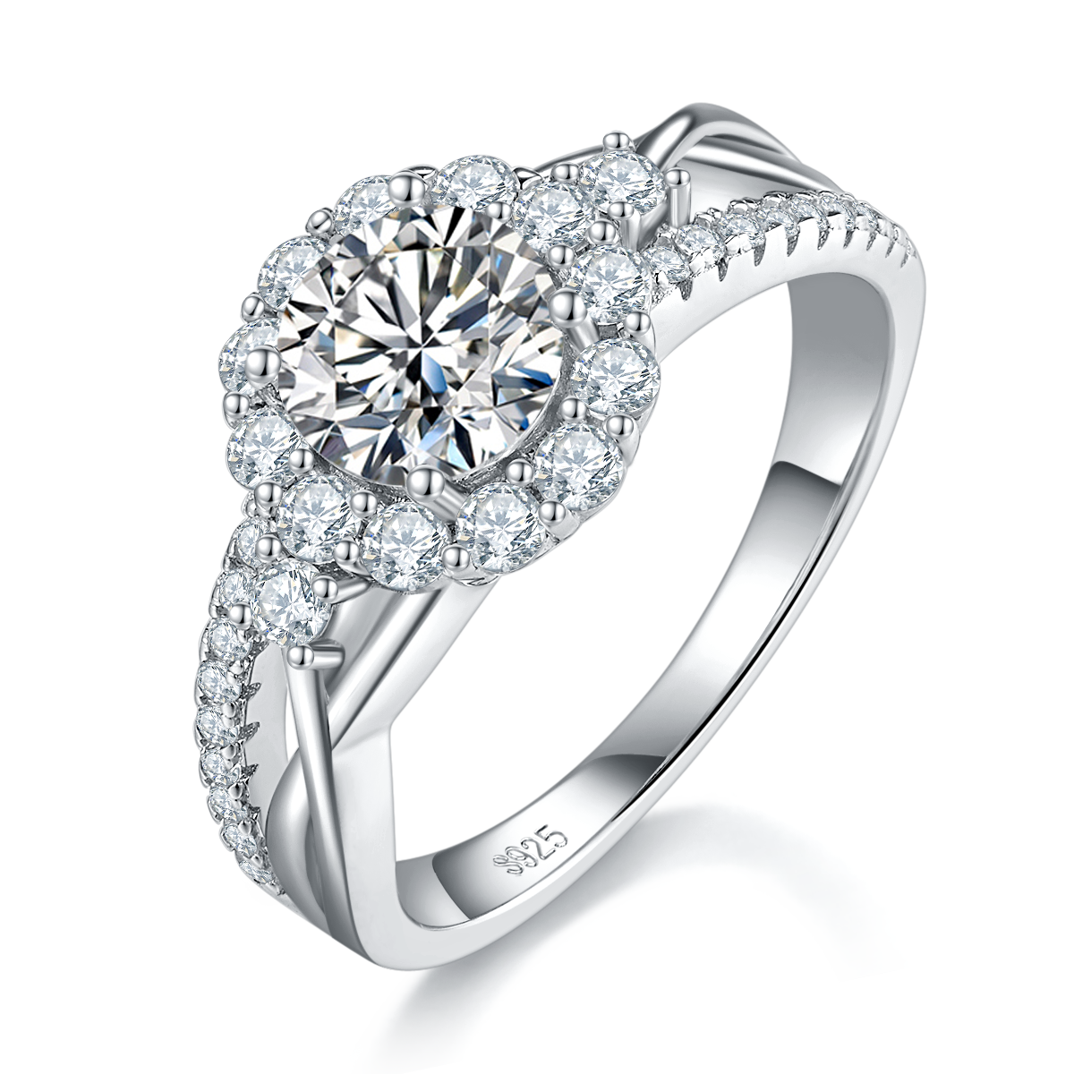 Light Luxury Full Diamond S925 Silver Plated Platinum Women's Ring Customized Selection Main Stone Moissanite Diamond 1.0ct/Secondary Stone High Carbon Diamond