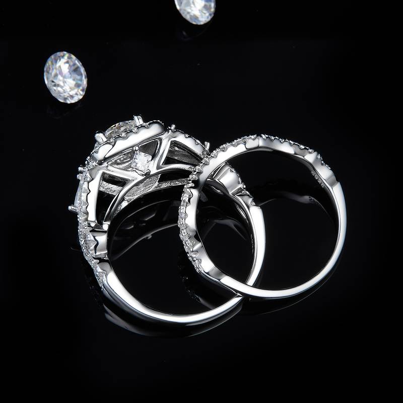 S925 Silver Plated Platinum Primary and Secondary Set Ring Stacked Women's Ring Customized Selection Main Stone Moissanite Diamond 0.8ct/Secondary Stone High Carbon Diamond