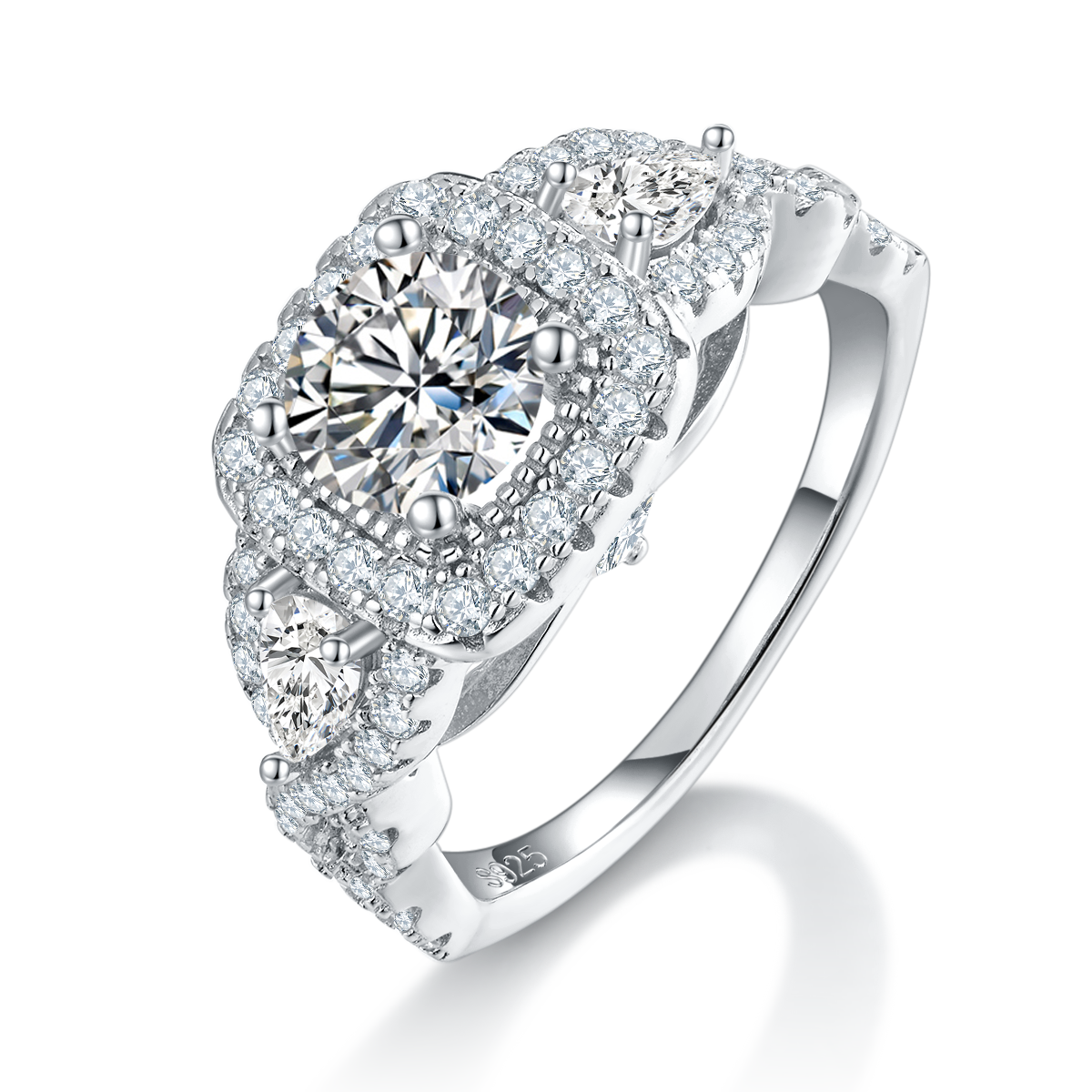 S925银镀白金主副套戒叠戴女戒定制选款主石莫桑钻0.8ct/副石高碳钻