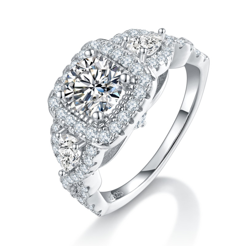 S925 Silver Plated Platinum Primary and Secondary Set Ring Stacked Women's Ring Customized Selection Main Stone Moissanite Diamond 0.8ct/Secondary Stone High Carbon Diamond