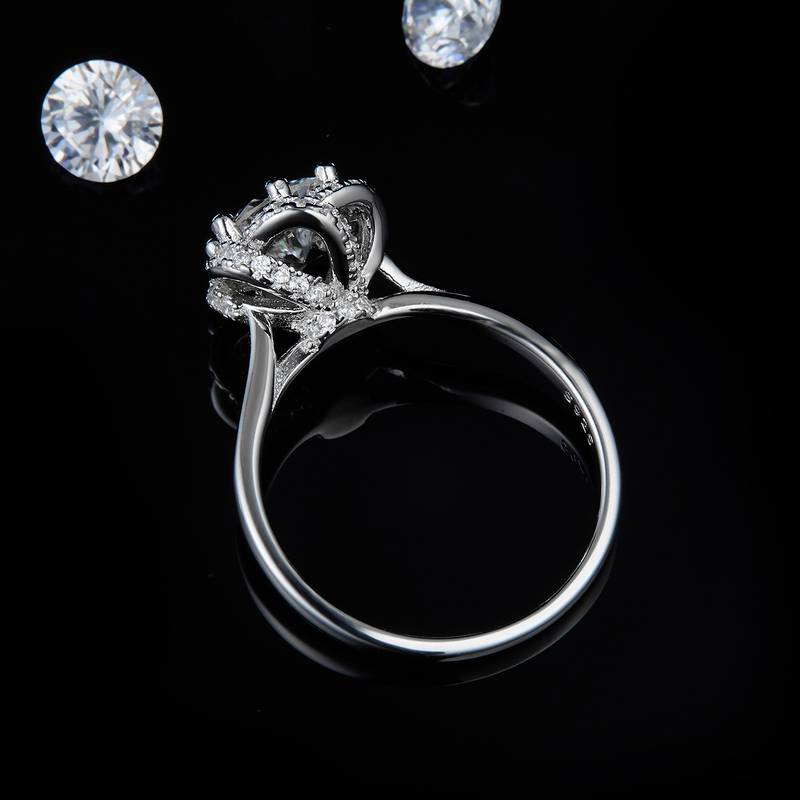 Single Head Women's Ring S925 Silver Plated Platinum Customized Selection Main Stone Moissanite Diamond 1.0ct/Secondary Stone High Carbon Diamond