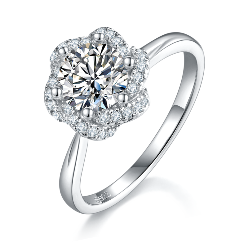 Single Head Women's Ring S925 Silver Plated Platinum Customized Selection Main Stone Moissanite Diamond 1.0ct/Secondary Stone High Carbon Diamond