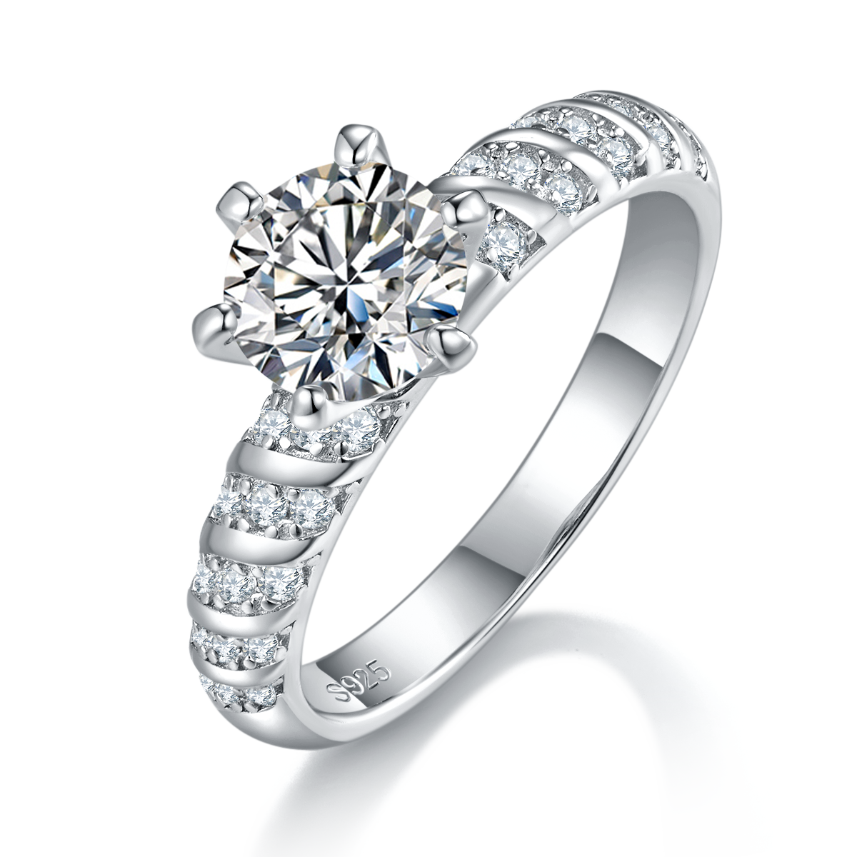Six Claw Women's Ring S925 Silver Plated Platinum Customized Selection Main Stone Moissanite Diamond 1.0ct/Secondary Stone High Carbon Diamond