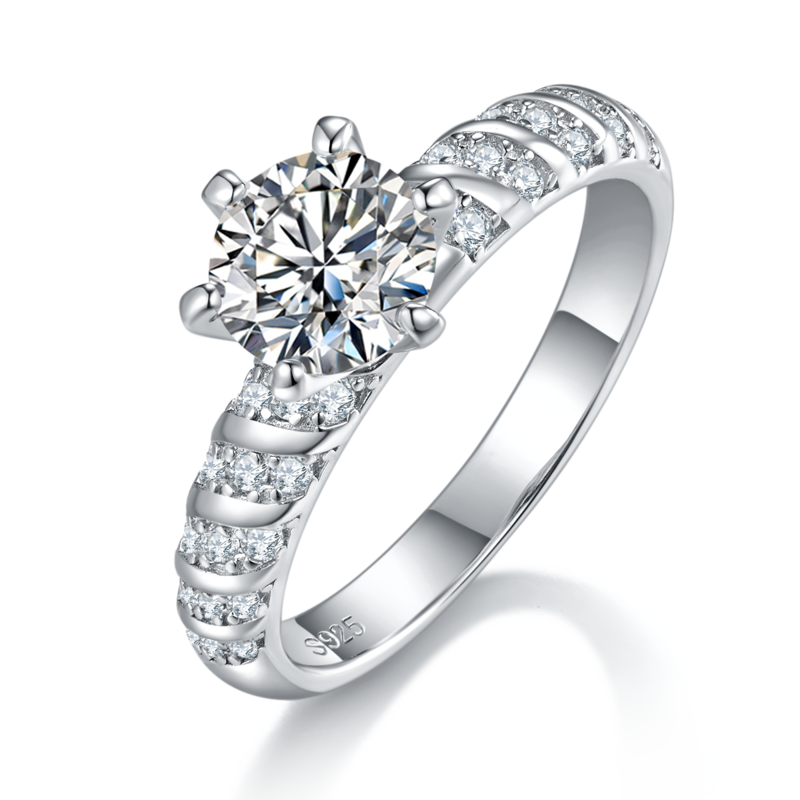 Six Claw Women's Ring S925 Silver Plated Platinum Customized Selection Main Stone Moissanite Diamond 1.0ct/Secondary Stone High Carbon Diamond