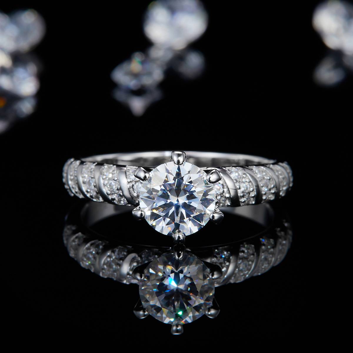 Six Claw Women's Ring S925 Silver Plated Platinum Customized Selection Main Stone Moissanite Diamond 1.0ct/Secondary Stone High Carbon Diamond