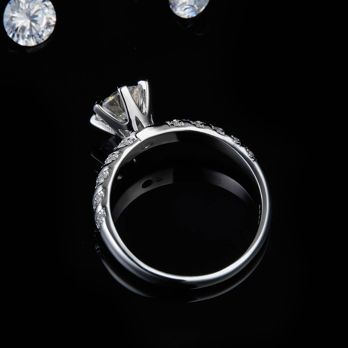 Six Claw Women's Ring S925 Silver Plated Platinum Customized Selection Main Stone Moissanite Diamond 1.0ct/Secondary Stone High Carbon Diamond
