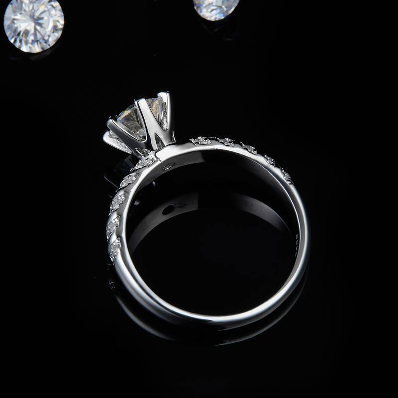 Six Claw Women's Ring S925 Silver Plated Platinum Customized Selection Main Stone Moissanite Diamond 1.0ct/Secondary Stone High Carbon Diamond