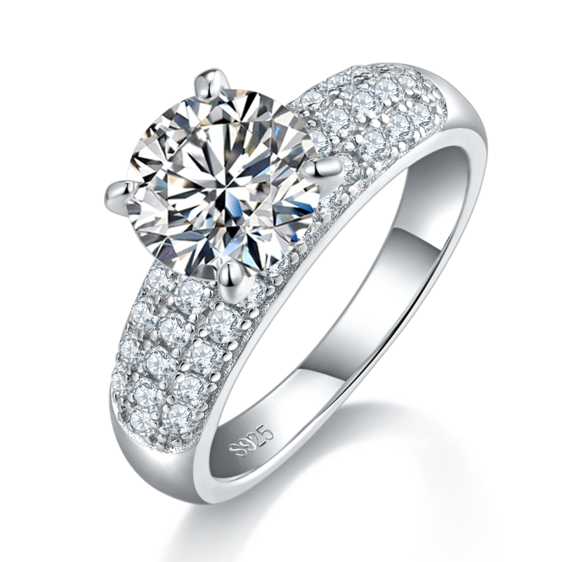 四爪女戒S925银镀白金定制选款主石莫桑钻2.0ct/副石高碳钻