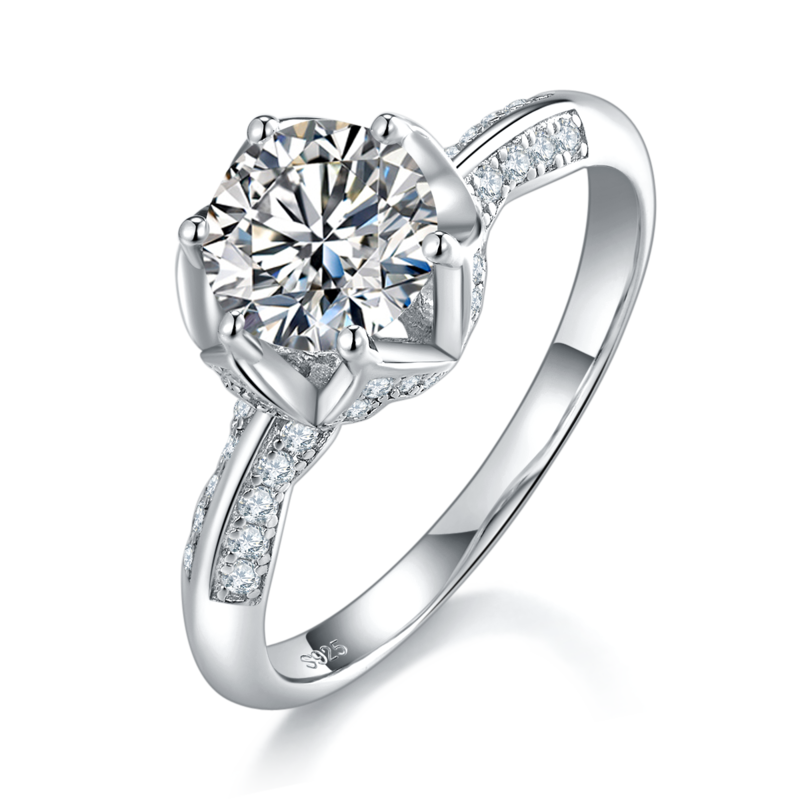 Single Head Women's Ring S925 Silver Plated Platinum Customized Selection Main Stone Moissanite Diamond 1.0ct/Secondary Stone High Carbon Diamond
