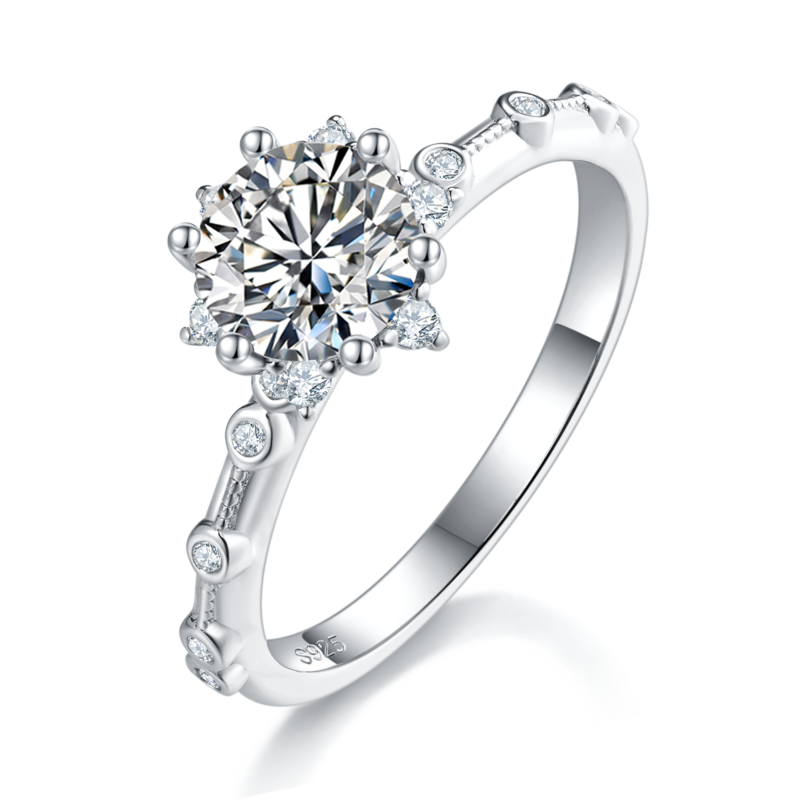 Single Head Women's Ring S925 Silver Plated Platinum Customized Selection Main Stone Moissanite Diamond 1.0ct/Secondary Stone High Carbon Diamond