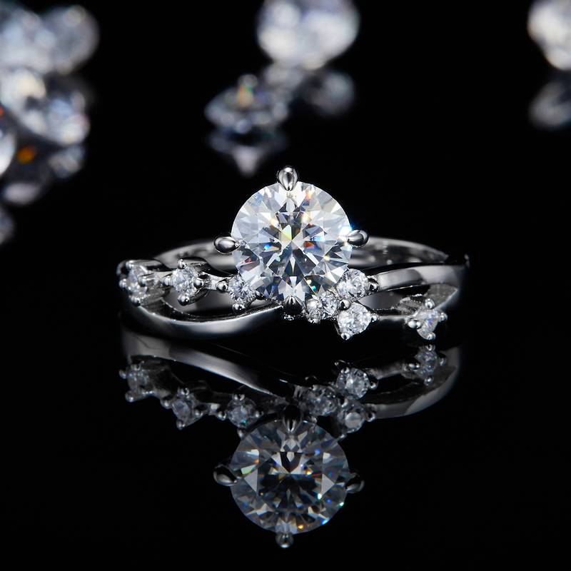 Single Head Women's Ring S925 Silver Plated Platinum Customized Selection Main Stone Moissanite Diamond 1.0ct/Secondary Stone High Carbon Diamond