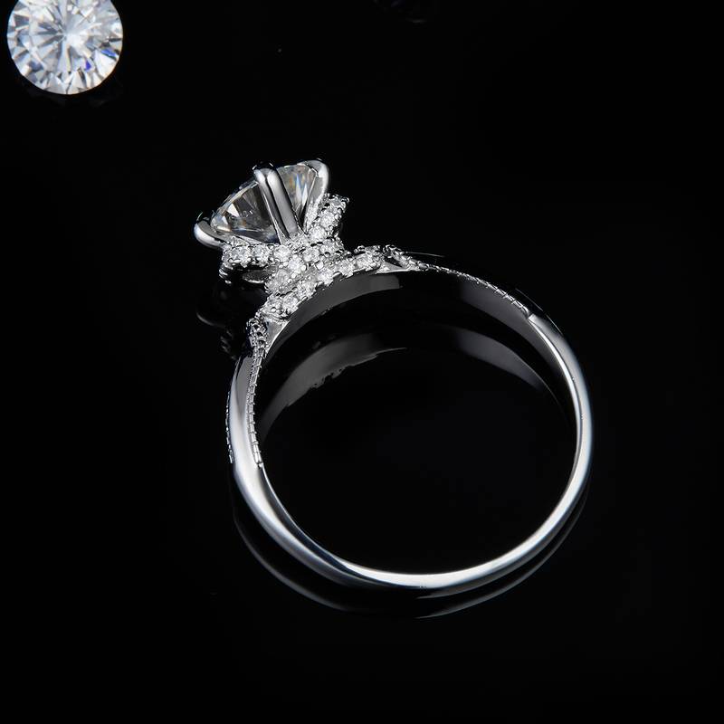 单头Women's RingS925银镀白金定制选款主石Moissanite1.0ct/副石高碳钻