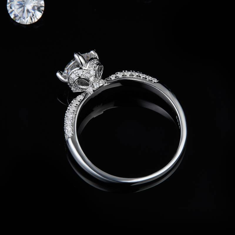 单头Women's RingS925银镀白金定制选款主石Moissanite1.0ct/副石高碳钻