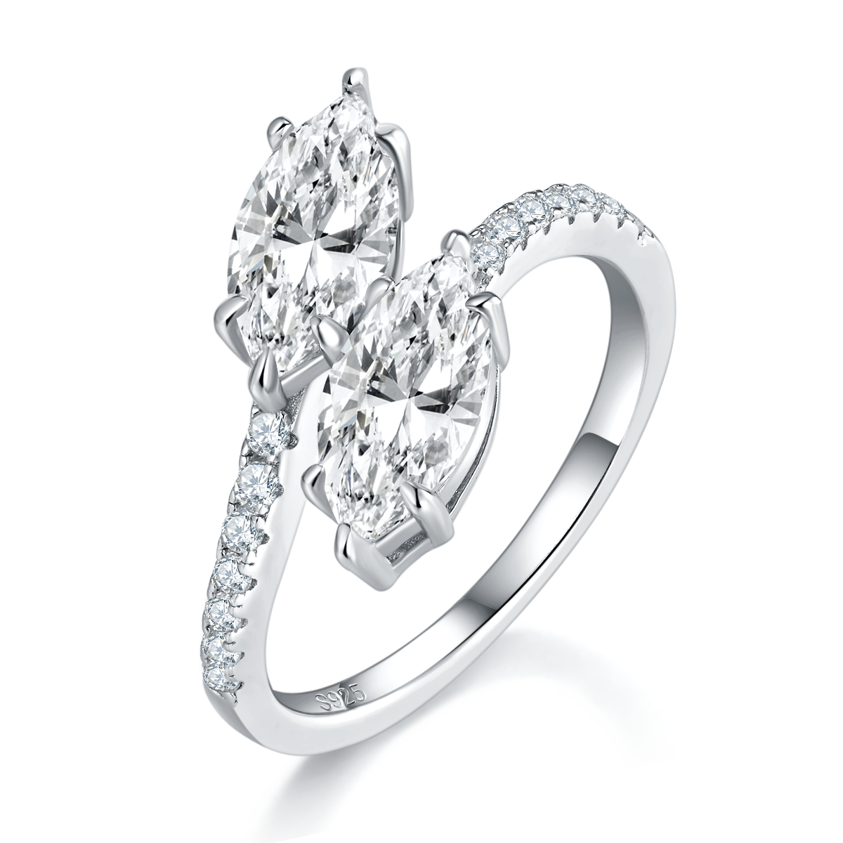 Opening Horse Eye Women's Ring S925 Silver Plated Platinum Customized Selection Main Stone Moissanite Diamond 2.0ct/Secondary Stone High Carbon Diamond