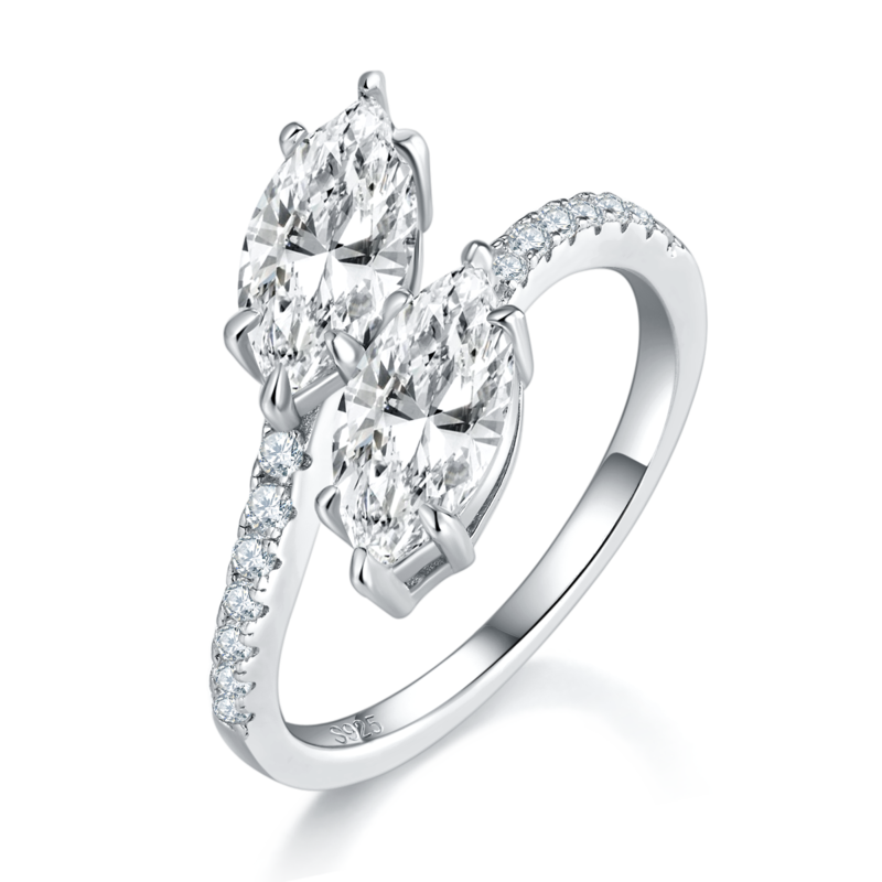 开口马眼Women's RingS925银镀白金定制选款主石Moissanite2.0ct/副石高碳钻