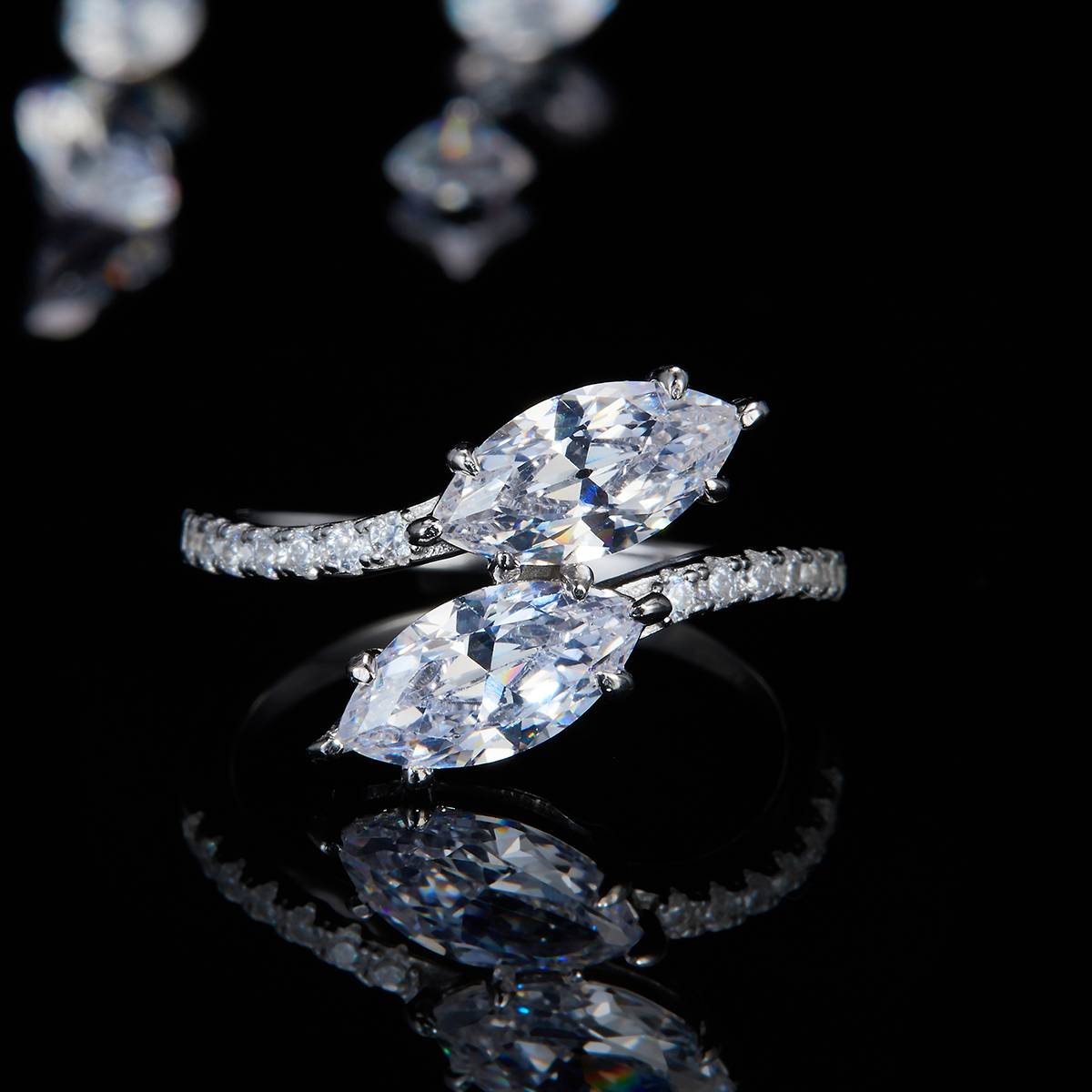 Opening Horse Eye Women's Ring S925 Silver Plated Platinum Customized Selection Main Stone Moissanite Diamond 2.0ct/Secondary Stone High Carbon Diamond