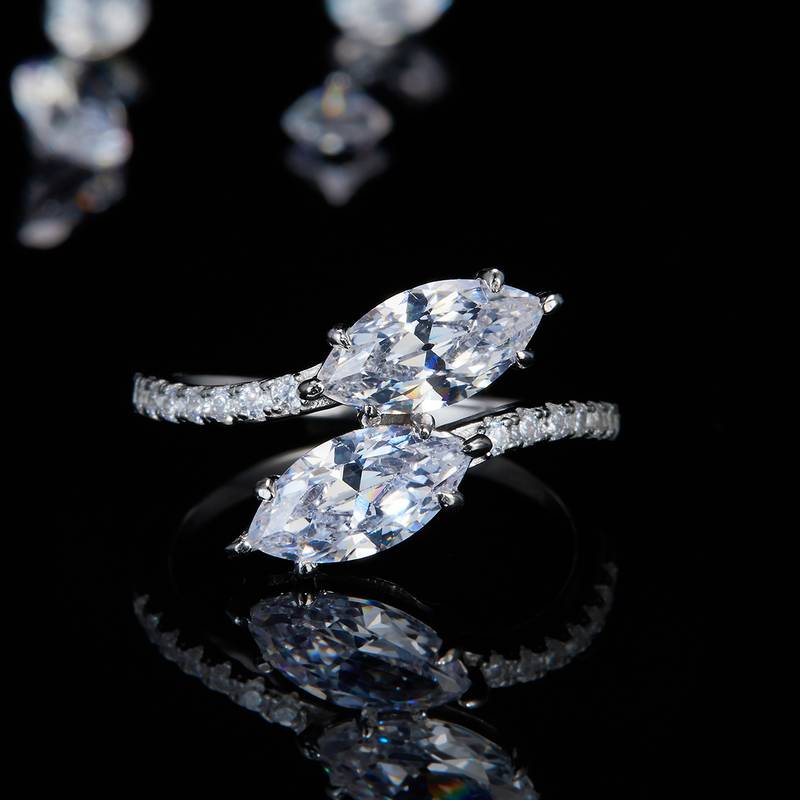 开口马眼Women's RingS925银镀白金定制选款主石Moissanite2.0ct/副石高碳钻