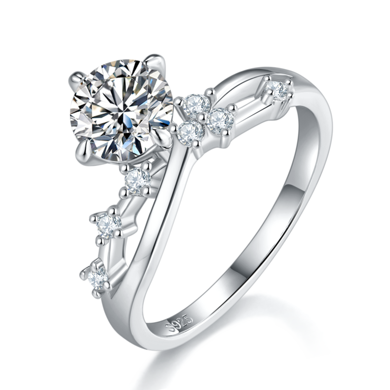 Single Head Women's Ring S925 Silver Plated Platinum Customized Selection Main Stone Moissanite Diamond 1.0ct/Secondary Stone High Carbon Diamond
