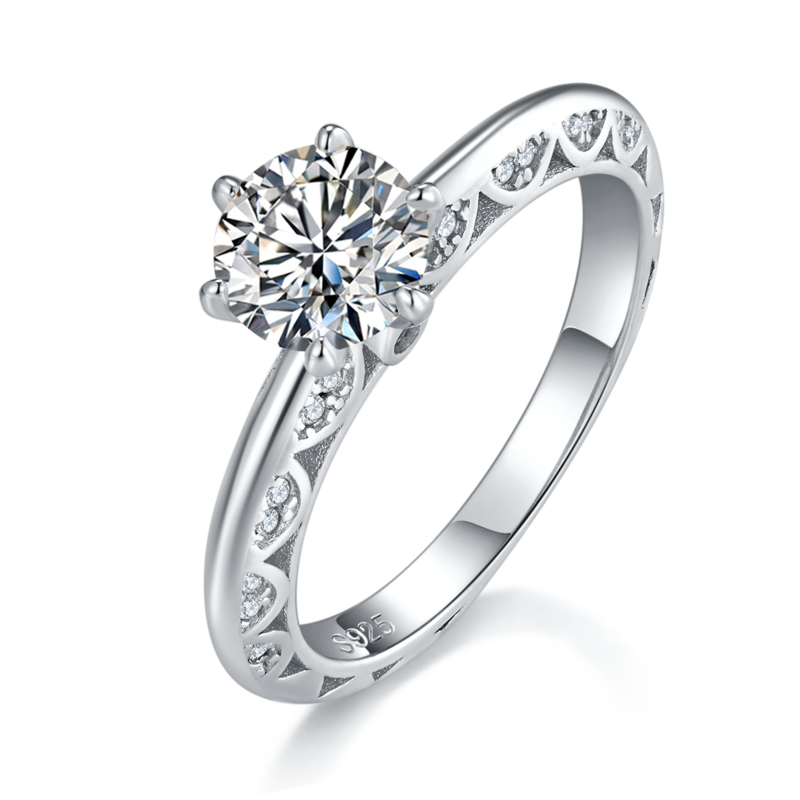 六爪女戒S925银镀白金定制选款主石莫桑钻1.0ct/副石高碳钻