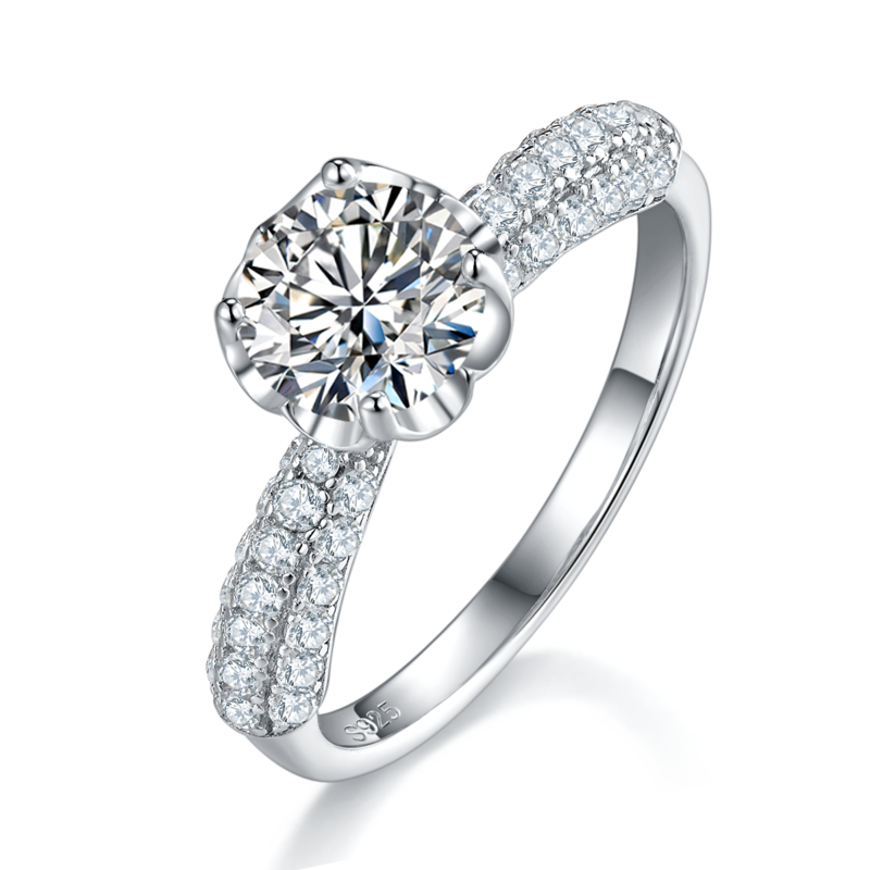 单头Women's RingS925银镀白金定制选款主石Moissanite1.0ct/副石高碳钻