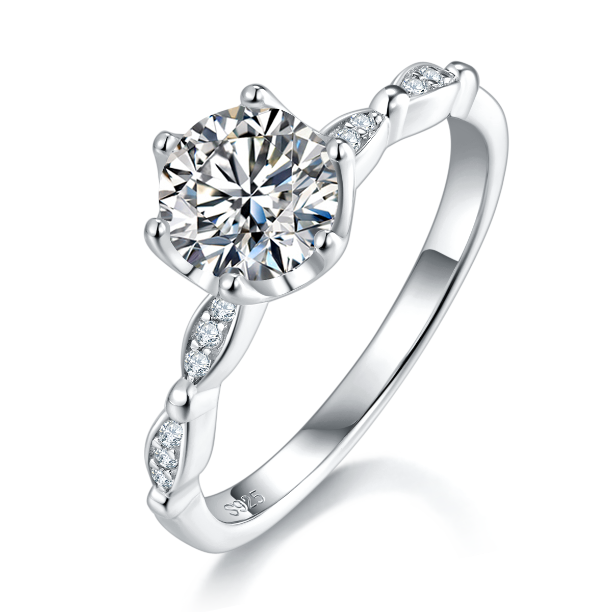 Single Head Women's Ring S925 Silver Plated Platinum Customized Selection Main Stone Moissanite Diamond 1.0ct/Secondary Stone High Carbon Diamond