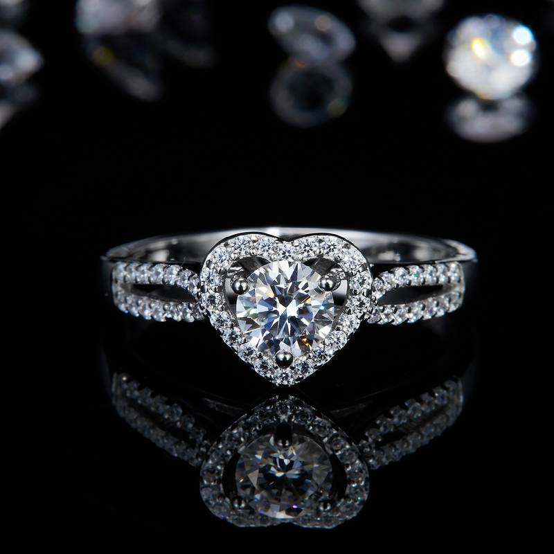 一心一意Women's RingS925银镀白金定制选款主石Moissanite0.5ct/副石高碳钻
