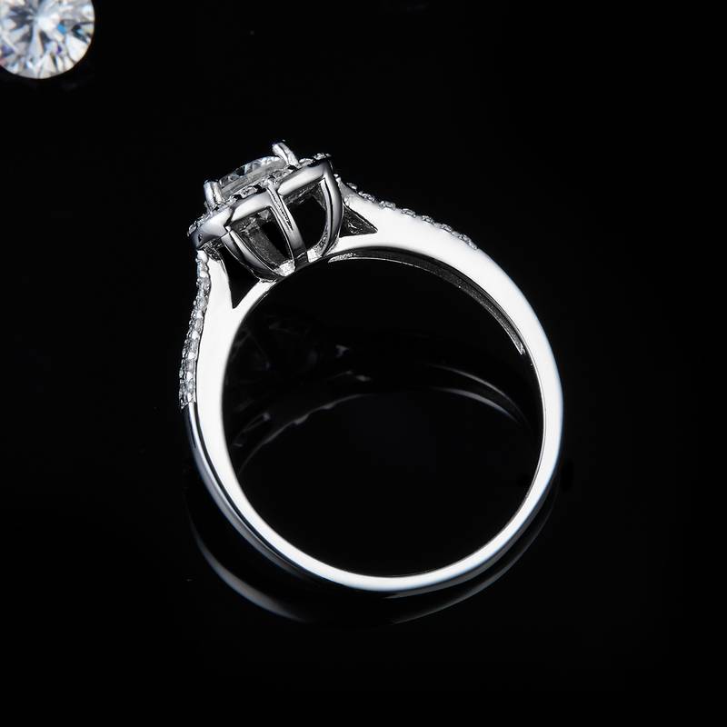 一心一意Women's RingS925银镀白金定制选款主石Moissanite0.5ct/副石高碳钻