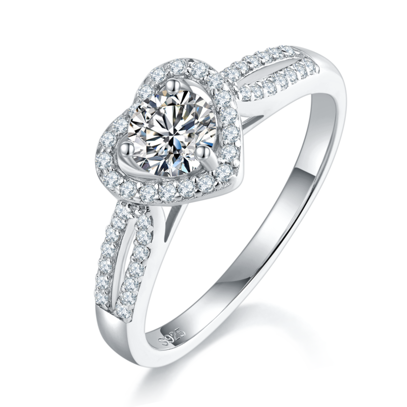 一心一意Women's RingS925银镀白金定制选款主石Moissanite0.5ct/副石高碳钻