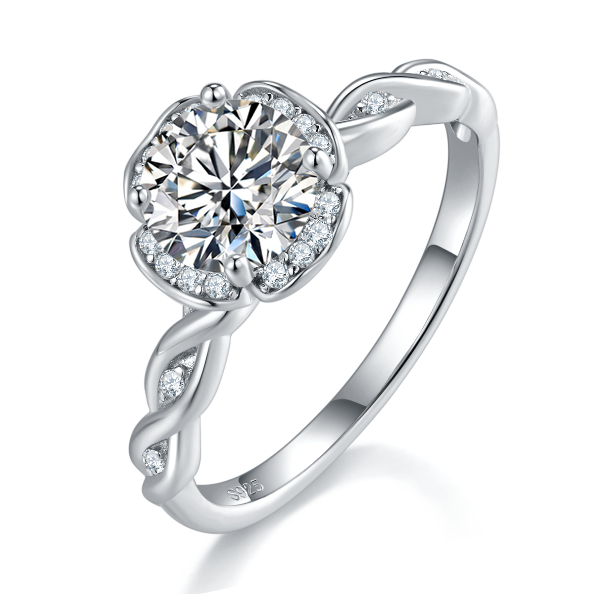 Single Head Women's Ring S925 Silver Plated Platinum Customized Selection Main Stone Moissanite Diamond 1.0ct/Secondary Stone High Carbon Diamond