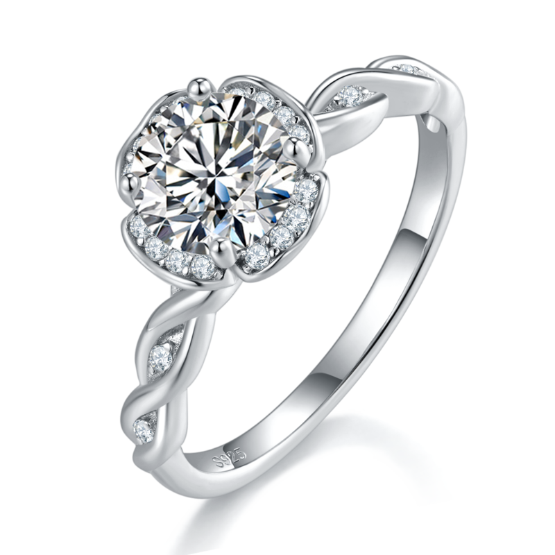 单头女戒S925银镀白金定制选款主石莫桑钻1.0ct/副石高碳钻