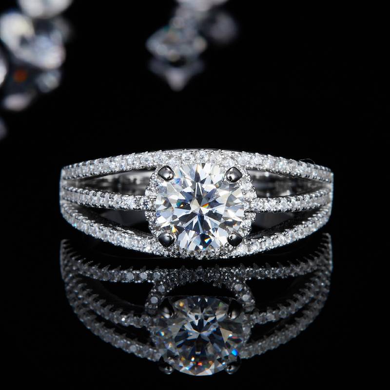 三世情缘Women's RingS925银镀白金定制选款主石Moissanite1.0ct/副石高碳钻