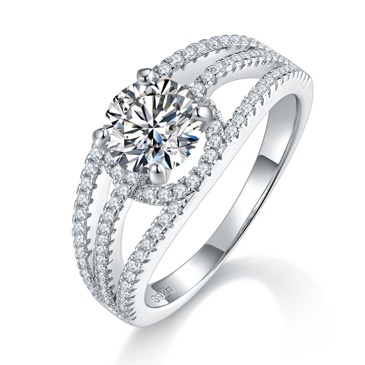 Triple Love Women's Ring S925 Silver Plated Platinum Customized Selection Main Stone Moissanite Diamond 1.0ct/Secondary Stone High Carbon Diamond