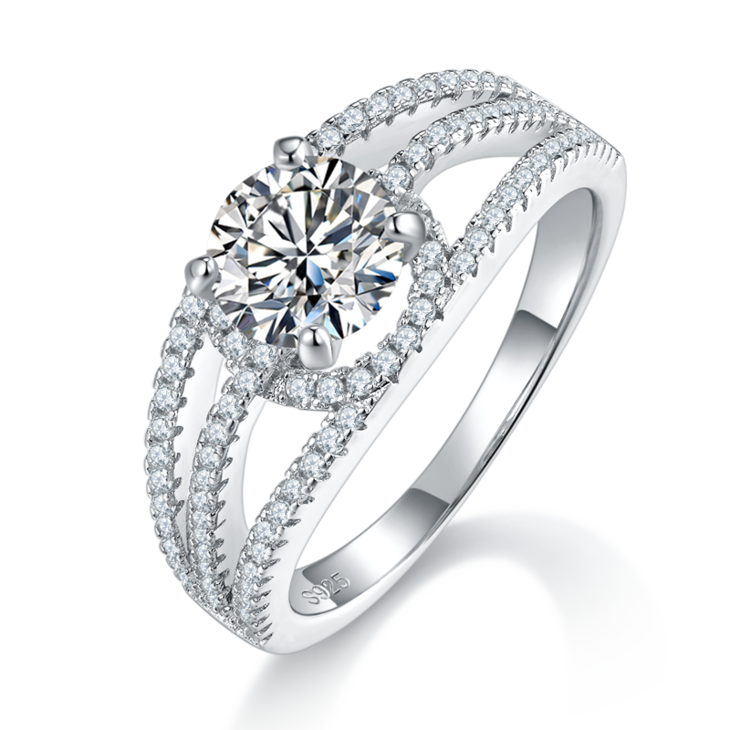 三世情缘Women's RingS925银镀白金定制选款主石Moissanite1.0ct/副石高碳钻