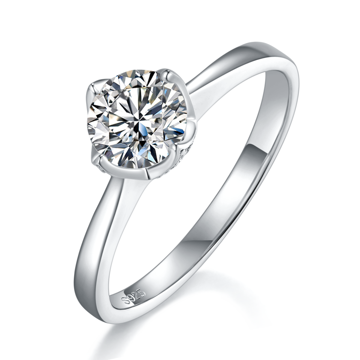 Four Claw Flower Bud Women's Ring S925 Silver Plated Platinum Customized Selection Main Stone Moissanite Diamond 0.8ct/Secondary Stone High Carbon Diamond